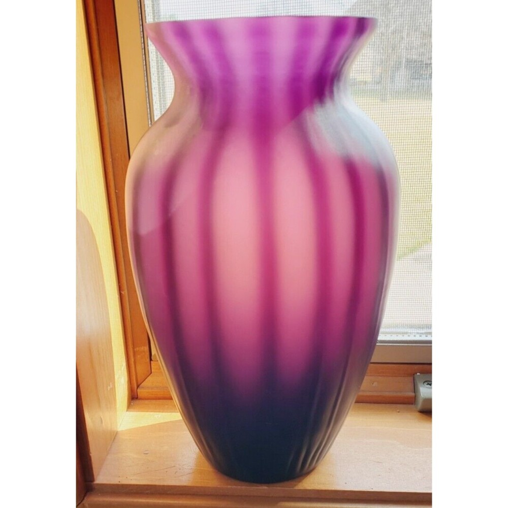 Beautiful Vibrant Amethyst Purple Frosted Blown Glass 10" x 6"